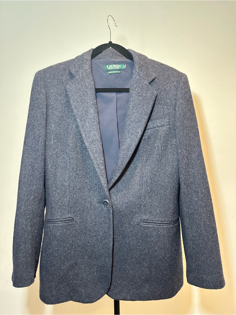 Ralph Lauren Navy Herringbone Single-Button Blazer